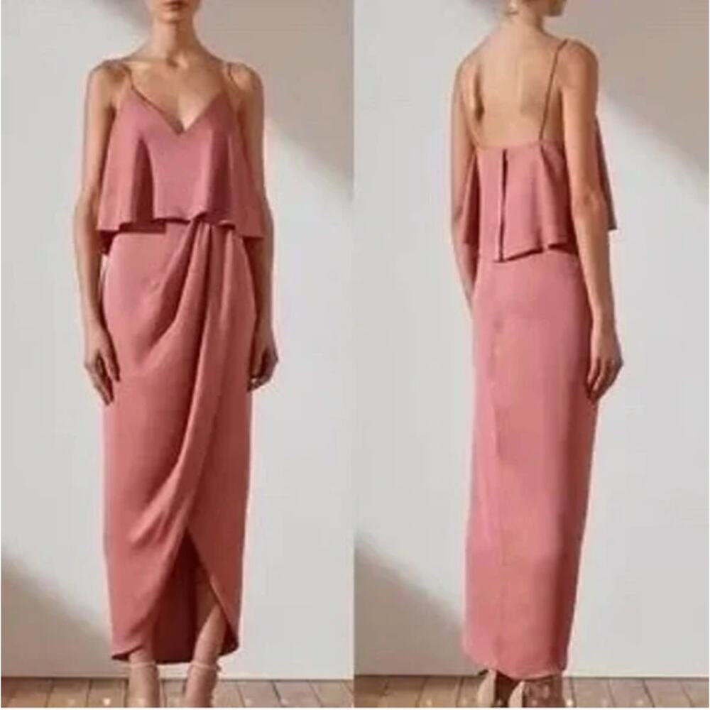 Shona Joy Luxe Cocktail Frill Midi Dress Rose Women's US 4 Small